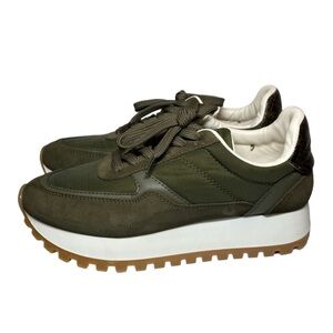 Zara Olive Green Suede Chunky Platform Sneakers Women’s Size 37 (US - 6.5) Shoes